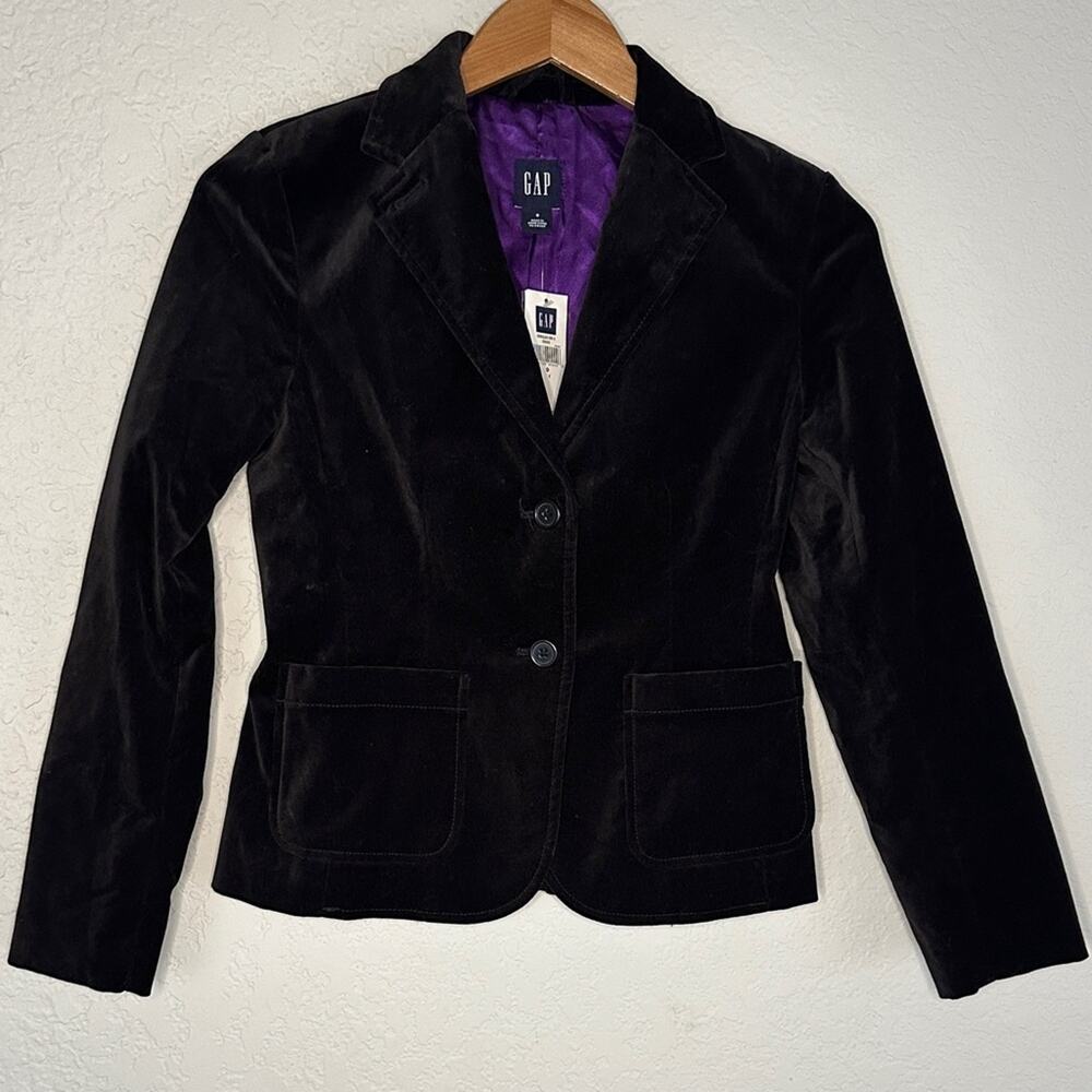 NEW Vintage GAP Black Velvet Blazer Lined Size 0 Fall Holiday Classic Preppy